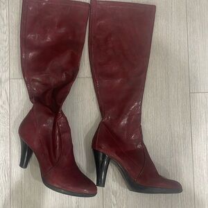 Franco Sarto nylon boots 6.5 fits size 6 perfectly burgundy